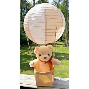 Vintage Teddy Bear Hot Air Balloon Nursery Decor Hanging Plush Display 18"